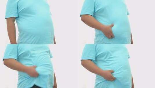 大胖子挺着大肚子特写 肥胖高清在线视频素材下载