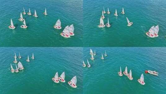 青岛帆船海上帆船航拍高清在线视频素材下载