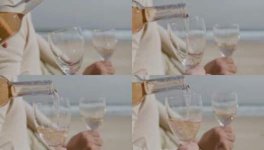 海滩派对倒香槟酒高清在线视频素材下载