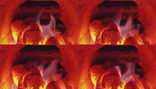 4K火炉取暖-木炭烧火烧炭火焰单镜头高清在线视频素材下载