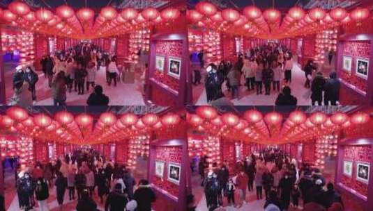 春节步行街灯笼夜景航拍高清在线视频素材下载