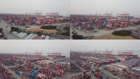 上海城市港口外贸出口集装箱航拍高清在线视频素材下载