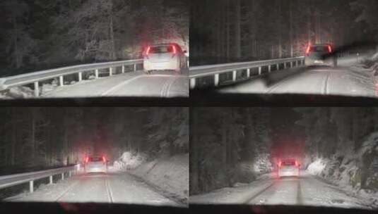 冬季风雪汽车森林山路行驶高清在线视频素材下载