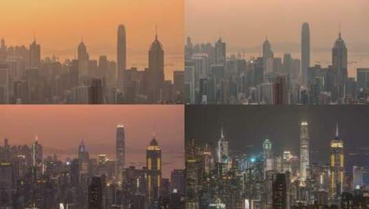 香港岛地标4塔夜景延时高清在线视频素材下载