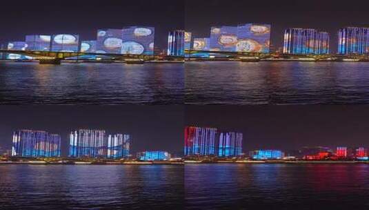 湖南长沙湘江风光地标建筑夜晚灯光秀4k视频高清在线视频素材下载