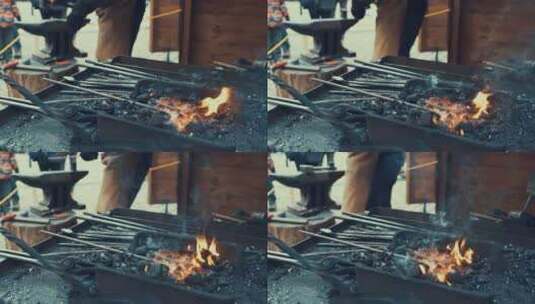 熔炉在火中加热金属高清在线视频素材下载