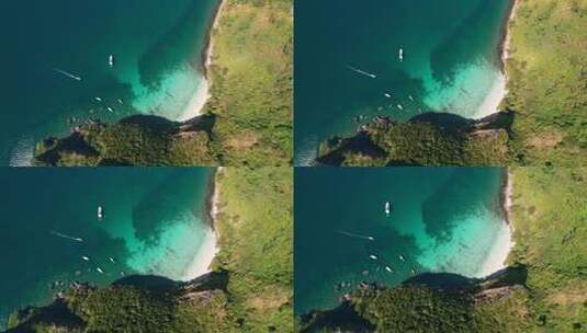 一艘船在安达曼海美丽的绿松石蓝色水中行驶的俯视图高清在线视频素材下载