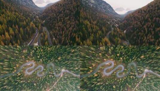 阿尔卑斯山唯美山川森林公路航拍高清在线视频素材下载