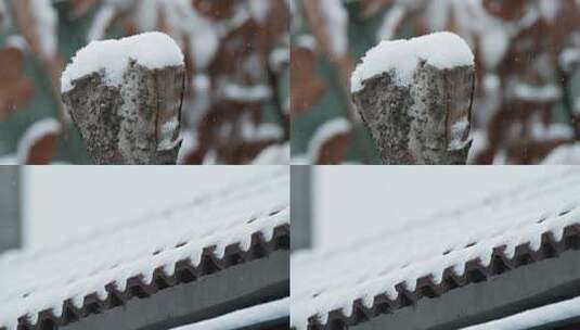 冬季天下飘雪皑皑屋顶积雪实拍空镜头高清在线视频素材下载