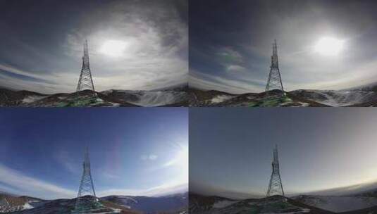 4K5200米雪山顶输电铁塔组立大延时1机位23高清在线视频素材下载