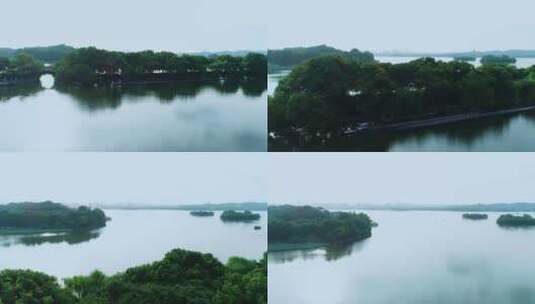 航拍杭州西湖曲院风荷荷花视频高清在线视频素材下载