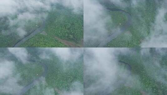 4K自然山峰河流烟雾缭绕航拍视频高清在线视频素材下载