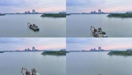 苏州金鸡湖ifs苏州日落多云航拍高清在线视频素材下载