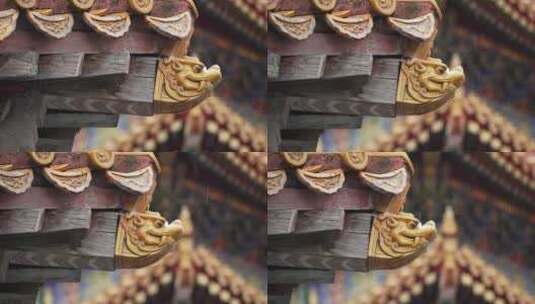 故宫博物院传统古建筑屋檐瓦片角脊神兽高清在线视频素材下载