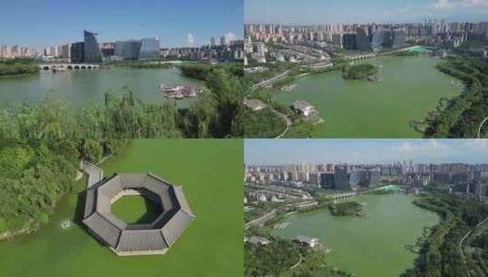 西安曲江池南湖公园景区4K航拍高清在线视频素材下载