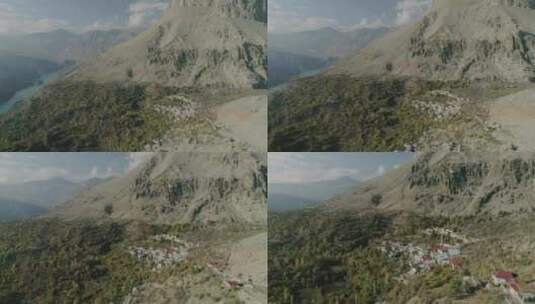 山脉和村庄鸟瞰图高清在线视频素材下载