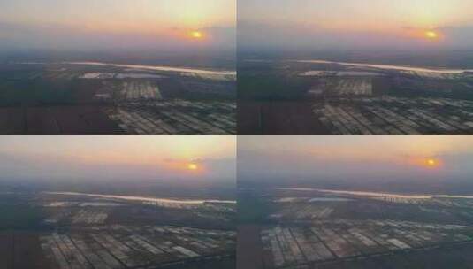 宁夏银川飞机在黄昏日落中降落高清在线视频素材下载