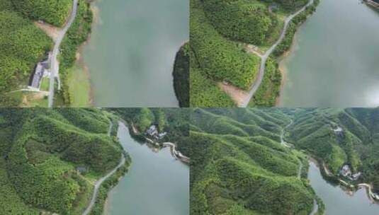 浙江湖州安吉赋石水库小杭坑露营地航拍高清在线视频素材下载