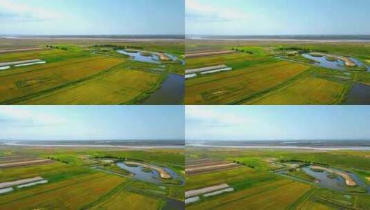 黄河平原-秋天河套平原河流田野-农业大景高清在线视频素材下载