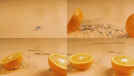 慢动作橙子落下分开高清在线视频素材下载