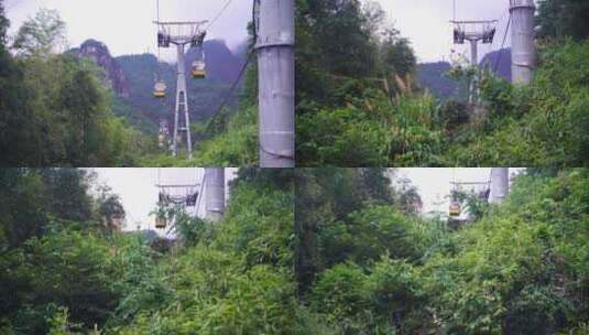 乘坐缆车景区索道观光缆车特写森林山上风景高清在线视频素材下载