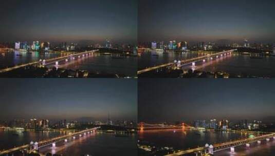 武汉夜景航拍长江两岸夜景城市夜晚建筑风光高清在线视频素材下载