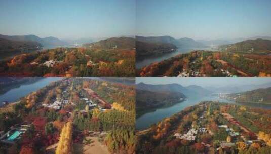 4K 航拍山间河流秋天景色风光高清在线视频素材下载