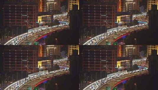 中国上海延安高架城市道路夜晚汽车交通景观高清在线视频素材下载