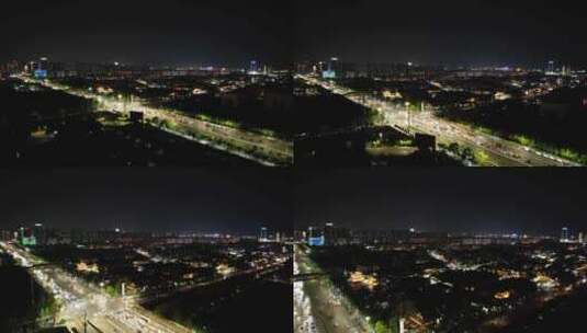 昆明夜景灯光交通航拍高清在线视频素材下载