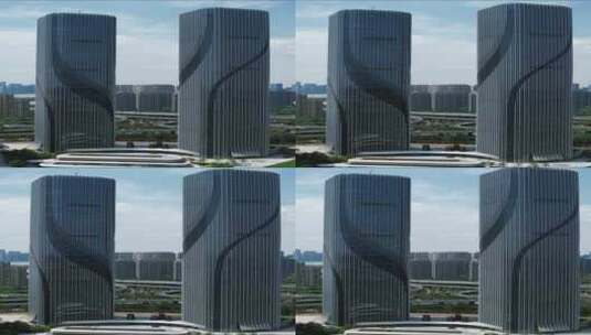浙江杭州城市风光智慧双子塔竖屏航拍高清在线视频素材下载