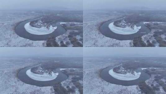 秋季湿地河湾风雪交加高清在线视频素材下载