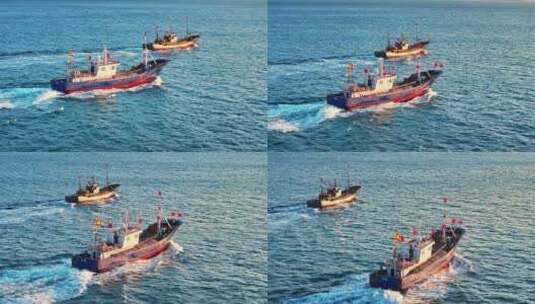 海上渔船青岛渔船航拍高清在线视频素材下载