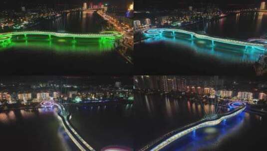 三明市三元区东新公园江滨公园如意桥夜景高清在线视频素材下载