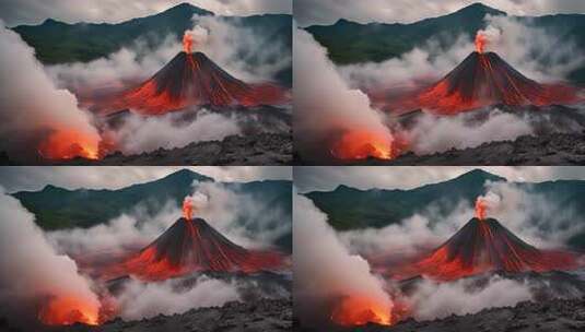 喷发中的火山自然景观高清在线视频素材下载