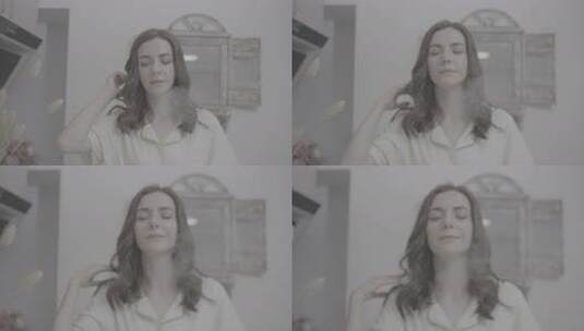室内女性整理头发画面高清在线视频素材下载