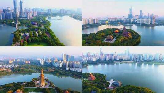 城市现代建筑与公园景观航拍高清在线视频素材下载