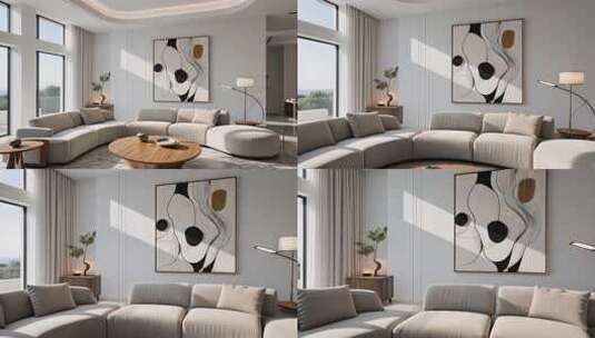 现代简约风格客厅室内场景高清在线视频素材下载