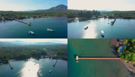 印尼美娜多海岛潜水胜地游船码头航拍全景高清在线视频素材下载