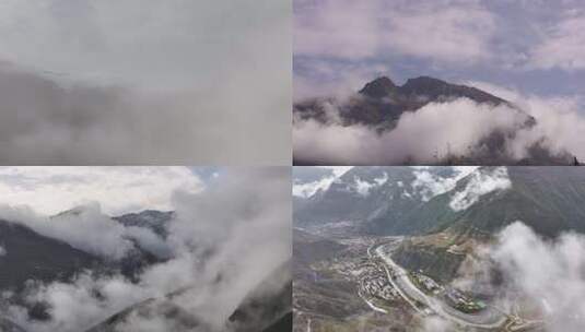 云雾缭绕的山脉景观航拍高清在线视频素材下载