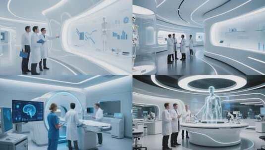 医生团队在科技感空间探讨交流高清在线视频素材下载