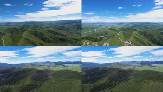 4K春天绿色生机盎然的草原航拍视频高清在线视频素材下载