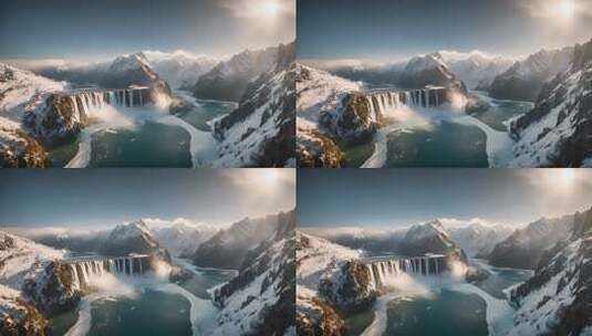 雪山瀑布壮丽全景高清在线视频素材下载