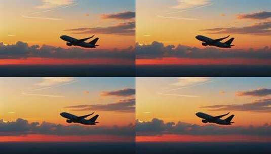 飞机日落时分飞行唯美旅行航拍视频高清在线视频素材下载