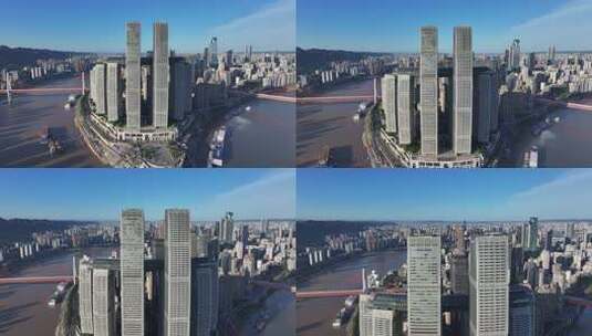 重庆朝天门渝中区地标建筑航拍高清在线视频素材下载