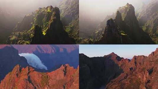 航拍高山森林山脉山顶山峰蓝天白云阳光高清在线视频素材下载