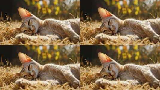 慵懒小猫享受日光浴的惬意时光高清在线视频素材下载