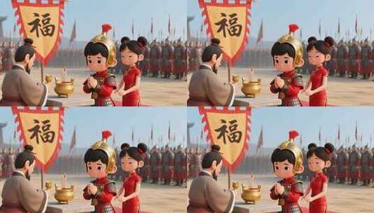 古风3D动画士兵祈福场景高清在线视频素材下载