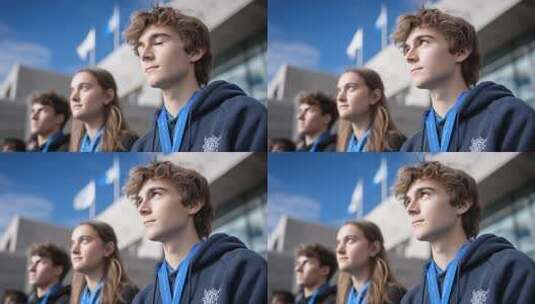 青年学生们专注眺望未来高清在线视频素材下载