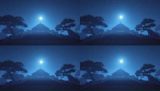 月夜下的东方古建筑神秘氛围高清在线视频素材下载