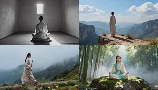 古风禅意女子修行记 山水间的东方禅意生活高清在线视频素材下载